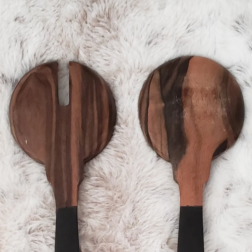 Teak salad servers fork and spoon